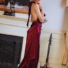 Burgundy Satin Halter Neck Evening Gown "Velvet Twilight" DR226